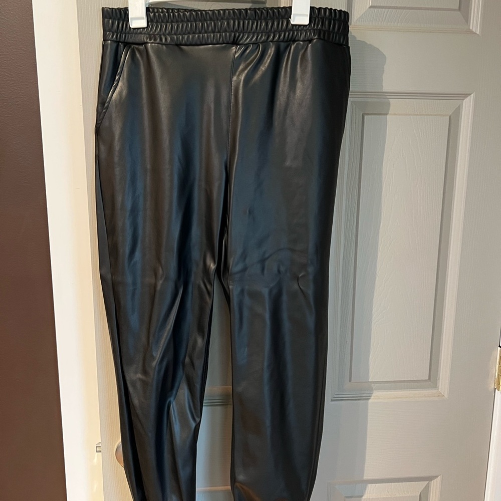 Black Faux Leather Joggers